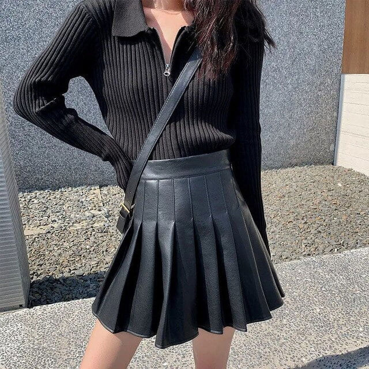 Women Pleated Mini Skirt Gothic Black A-shaped Flared Outline Lace Ruffles  Elastic Short Skirt 