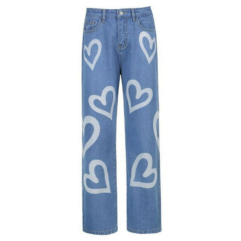 DanceeMangoo Spring Summer Vintage Heart Printed Baggy Jeans Women High  Waist Harajuku Aesthetic Mom Jeans Denim Streetwear 90s Trousers -  Walmart.com