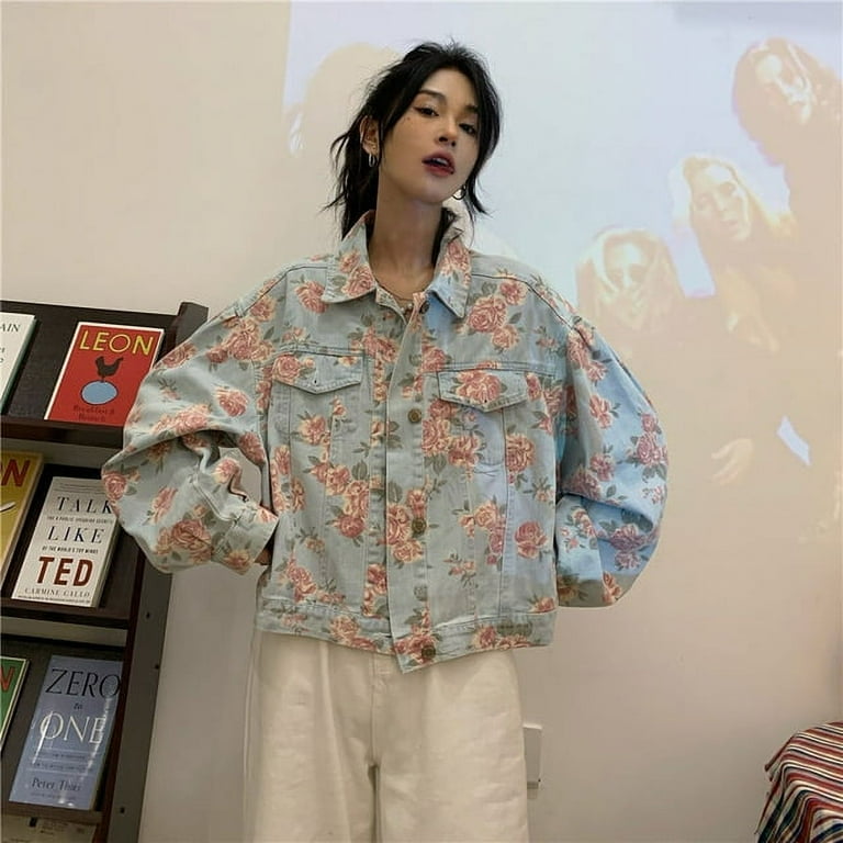 Floral print jean jacket best sale