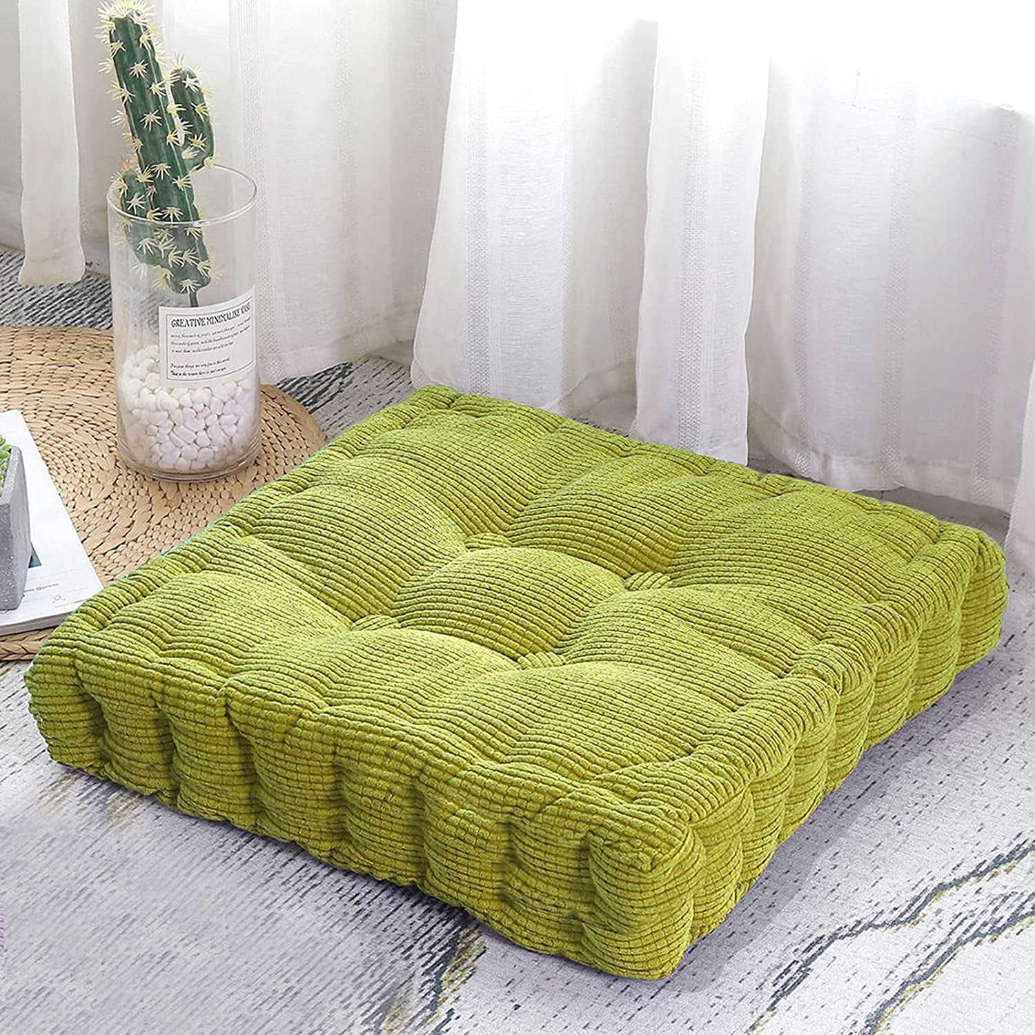 Square Chair Cushion with Ties Tufted Seat Cushion Thick Outdoor/Indoor  Floor Pillow,Soft Thick Chair Cushion for Kids Reading Adult Office,Reduce