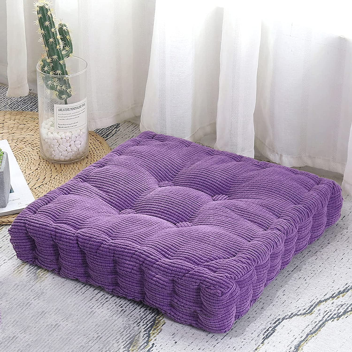 Travelwant Large Floor Pillows,Square Meditation Pillow,Microsuede Sitting Pillows Floor Cushion for Yoga Living Room Balcony Office Outdoor, Purple