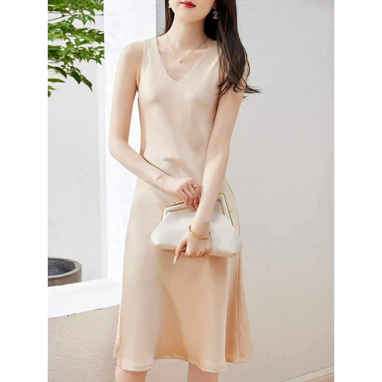 DanceeMangoo Summer Fashion Satin Simple Black White Sleeveless