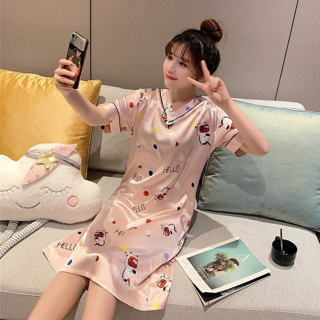 Girl Doll Cat Pajamas Set Cute Matching Night Dresses - Temu