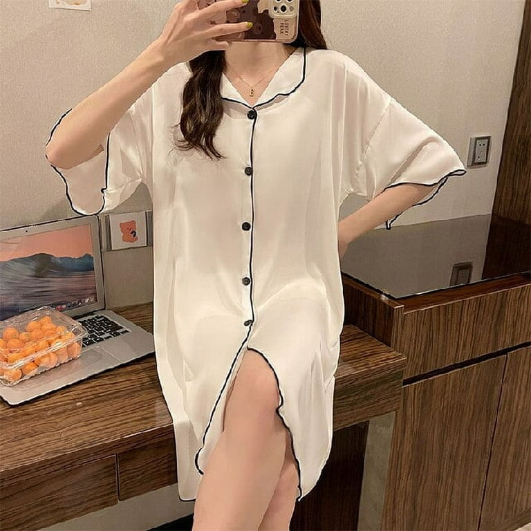 DanceeMangoo Summer Womens Nightwear White Lingerie Sexy Nightgown