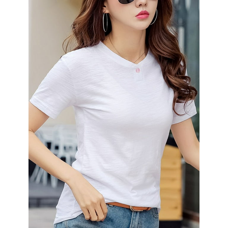 DanceeMangoo T Shirt Summer Short Sleeve Women Top Button White Black  Tshirt Cotton Korean T-shirt Women Clothes Green