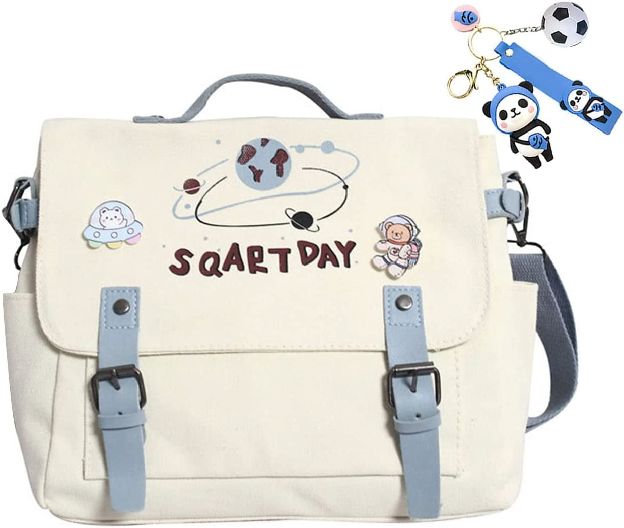 Danceemangoos Danceemangoo Tote Bag Cute Accessories Shoulder Crossbody Bag Large Capacity Messenger Bag Girl School Rucksack (Blue), Kids Unisex
