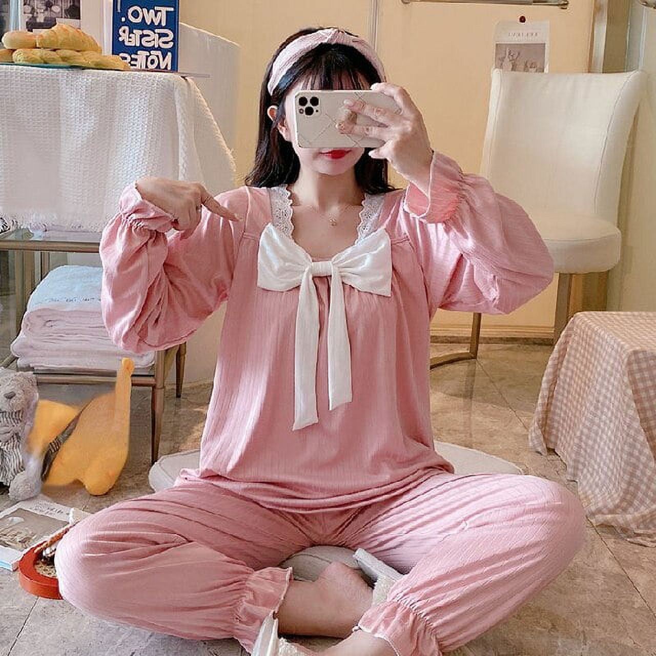 Women's Winter Night Suit Cute Pajamas Anime Home Service 2-Piece  Long-Sleeved Trousers Rompers Round Neck (Pink Large) : Amazon.co.uk:  Fashion