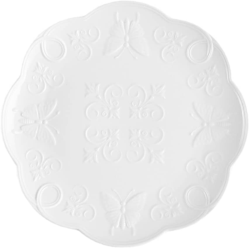 DanceeMangoo White Embossed Porcelain Dessert Plate, 6Inch Lace Trim