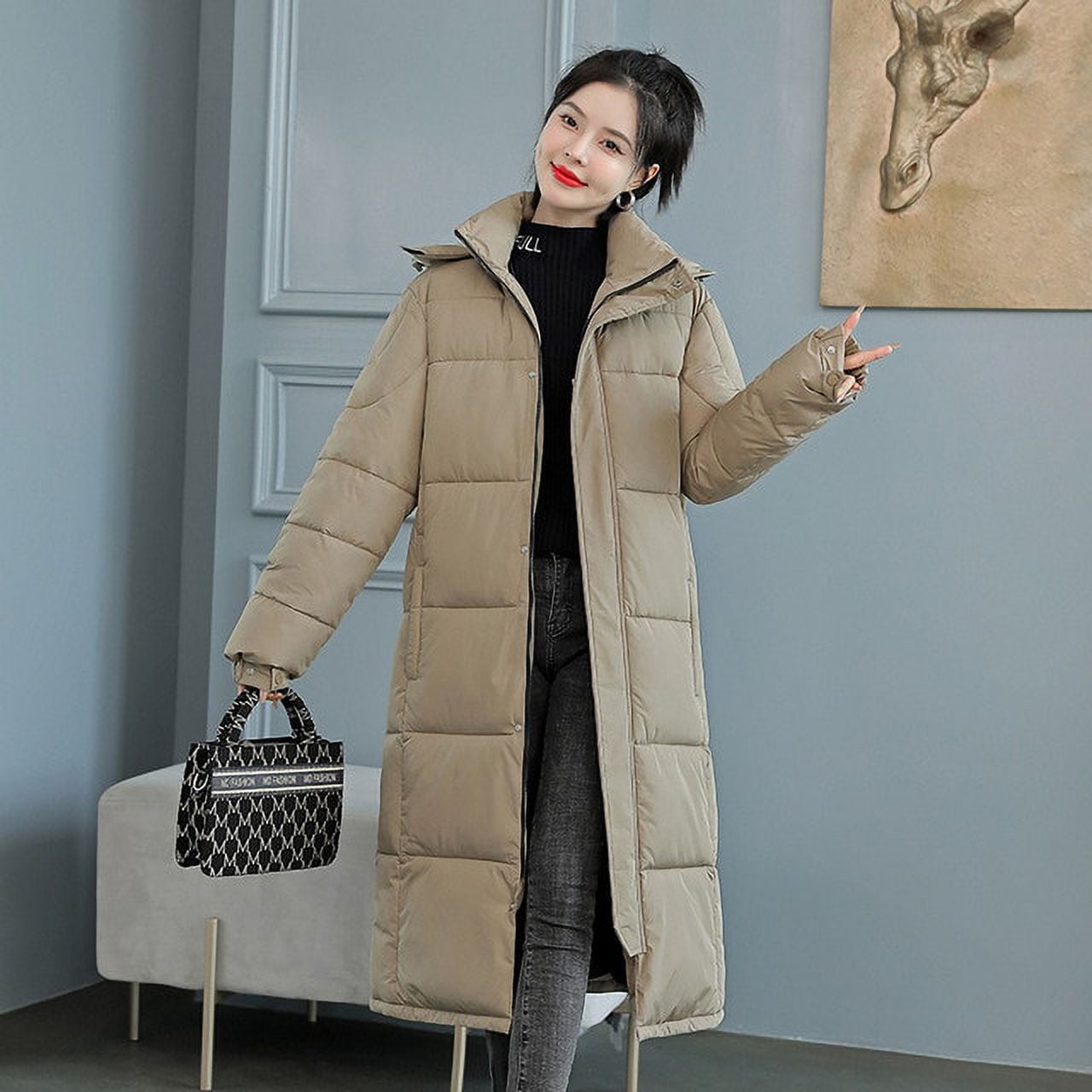 DanceeMangoo Winter Coat Women Fashion Korean Hooded Jacket Mid