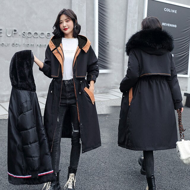 DanceeMangoo Winter Coat Women Fashion Korean Mid-length Hooded