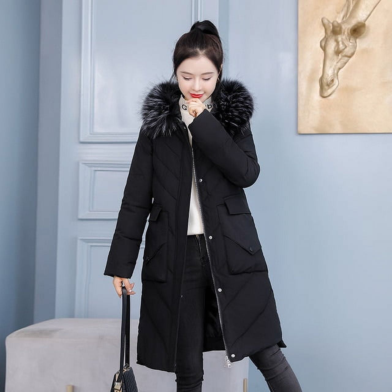 DanceeMangoo Winter Coat Women New Slim Parkas Mid length Coats