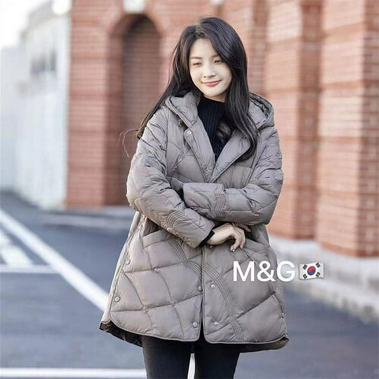 DanceeMangoo Hooded Short Jacket Warm Loose Parkas Winter Coat