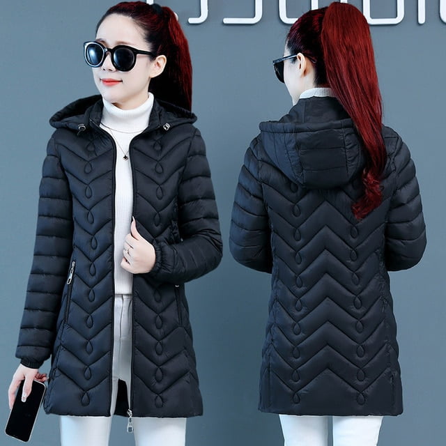 DanceeMangoo Winter Jacket Down Padded Coats Women Clothes Womens Parkas  Mid-length Slim Solid Cotton-padded Jackets Female Tops Hiver