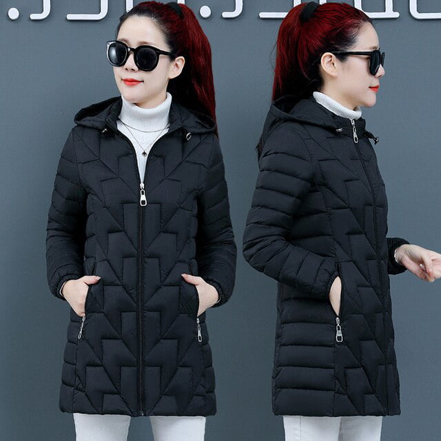 DanceeMangoo Winter Jacket Down Padded Coats Women Clothes Womens Parkas  Mid-length Slim Solid Cotton-padded Jackets Female Tops Hiver