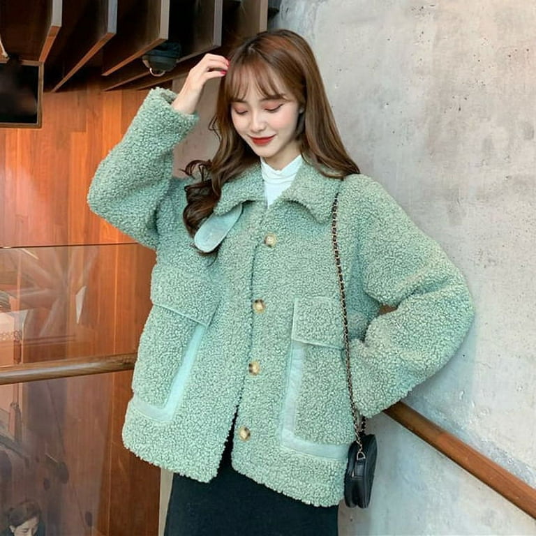 DanceeMangoo Winter New Lamb Wool Coat for Women Korean Turndown
