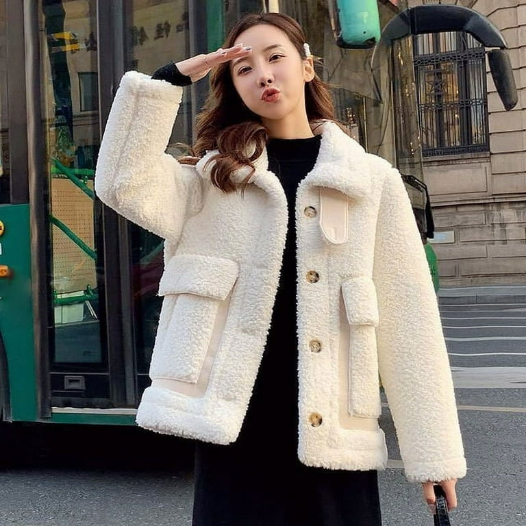 DanceeMangoo Winter New Lamb Wool Coat for Women Korean Turndown Collar  Cashmere Jacket Female Loose Thick Warm Casual Overcoat 
