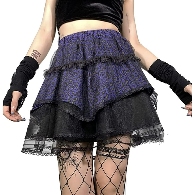 Women Pleated Skirt Short Mini Frill A-line with Chain Punk Gothic Party  Fashion