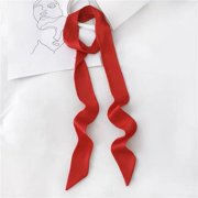 DanceeMangoo Women Narrow Long Scarf 200x5cm Solid Color Chiffon Silk Rubber Red Tie Black Bag Ribbon Headbands Choker Streamer
