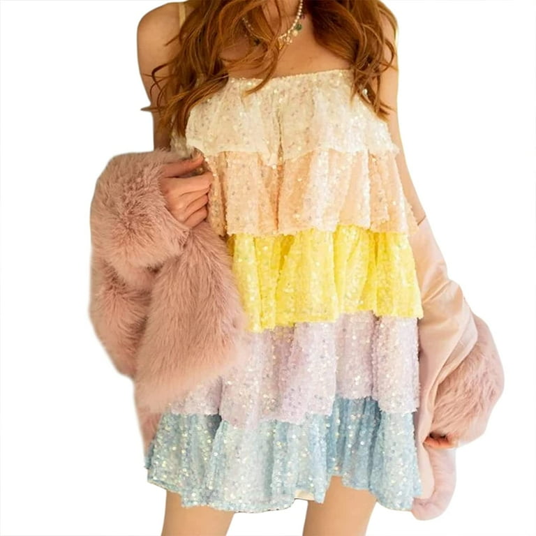 Womens rainbow sequin dress top