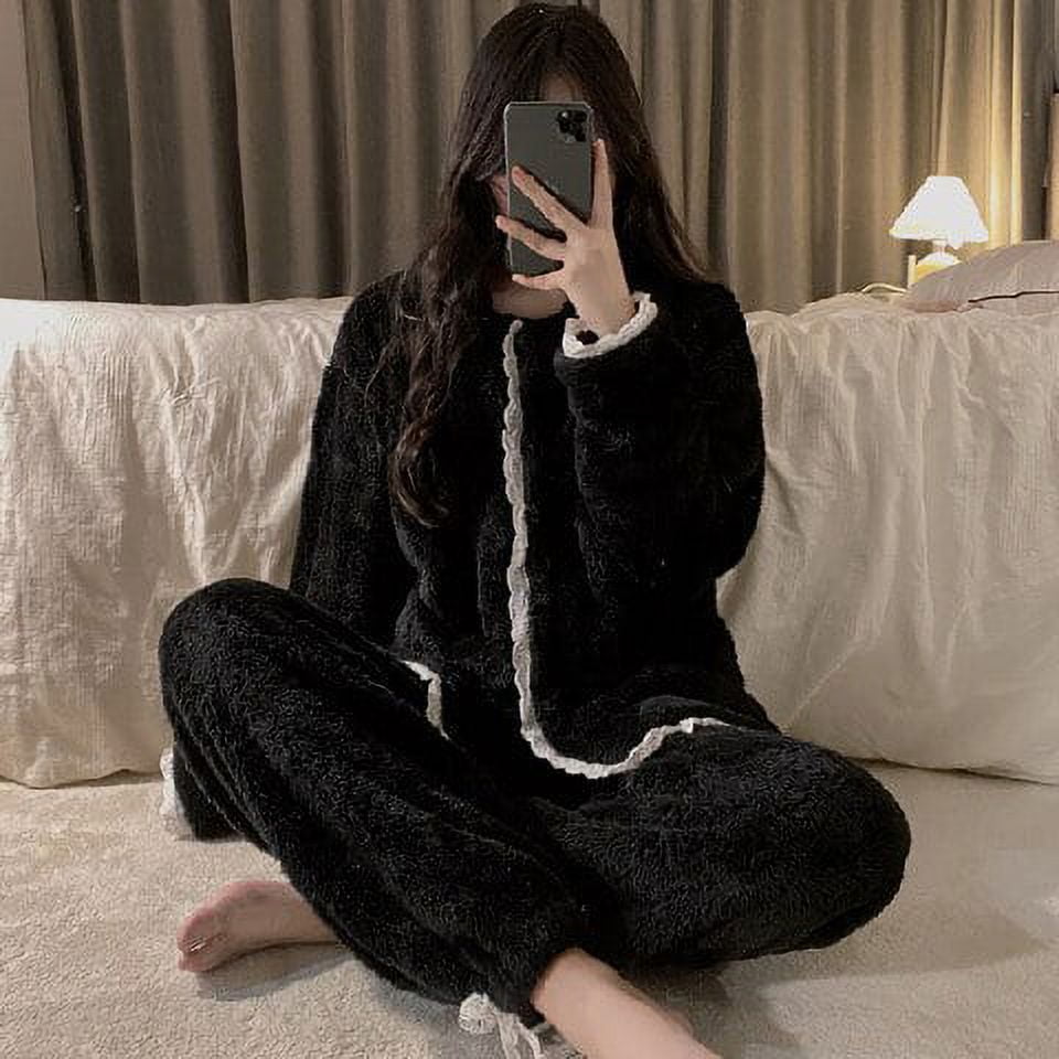 DanceeMangoo Women Winter Thicken Style Warm Pajamas Set Button Cardigan Sweater Velvet Pyjamas for Woman Fashion Warm Sleepwear Set Homewear Walmart
