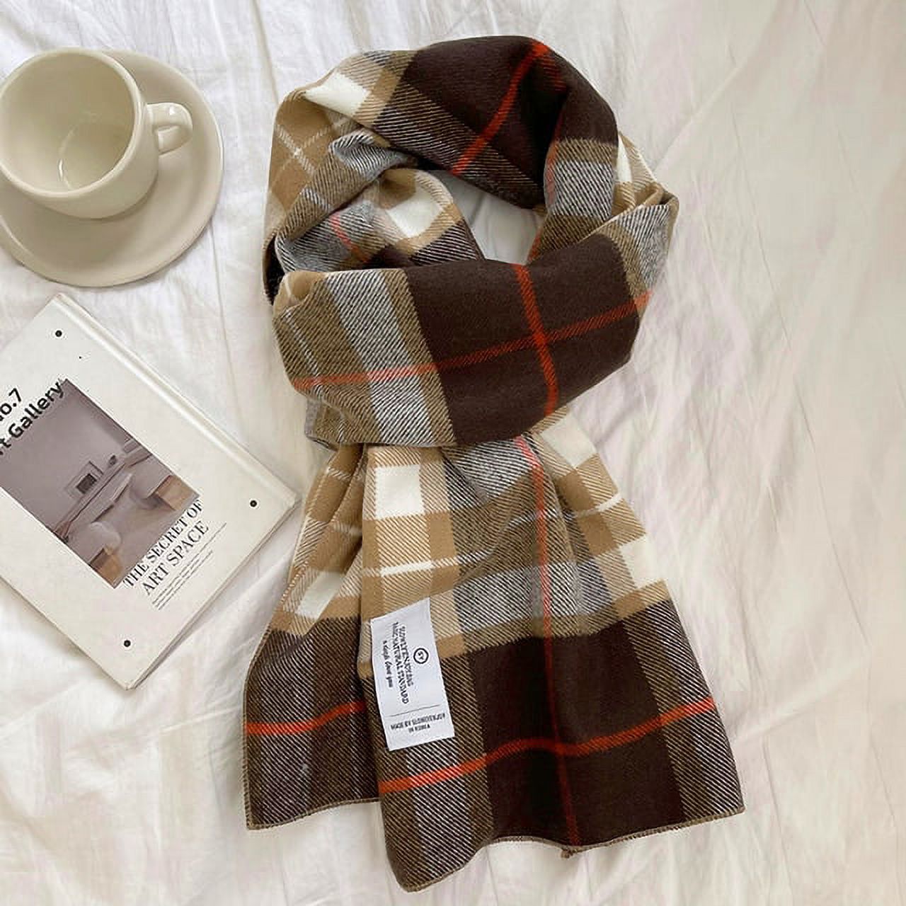 DanceeMangoo Women Winter Wool Scarf Big Plaid Sky Blue Solid Color