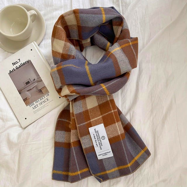 DanceeMangoo Women Winter Wool Scarf Big Plaid Sky Blue Solid Color