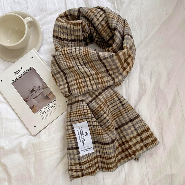 DanceeMangoo Women Winter Wool Scarf Big Plaid Sky Blue Solid Color