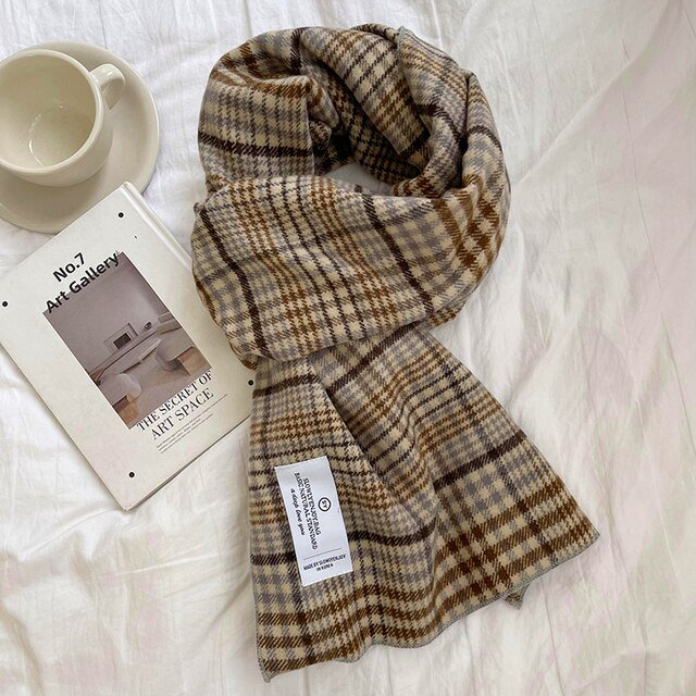 DanceeMangoo Women Winter Wool Scarf Big Plaid Sky Blue Solid Color