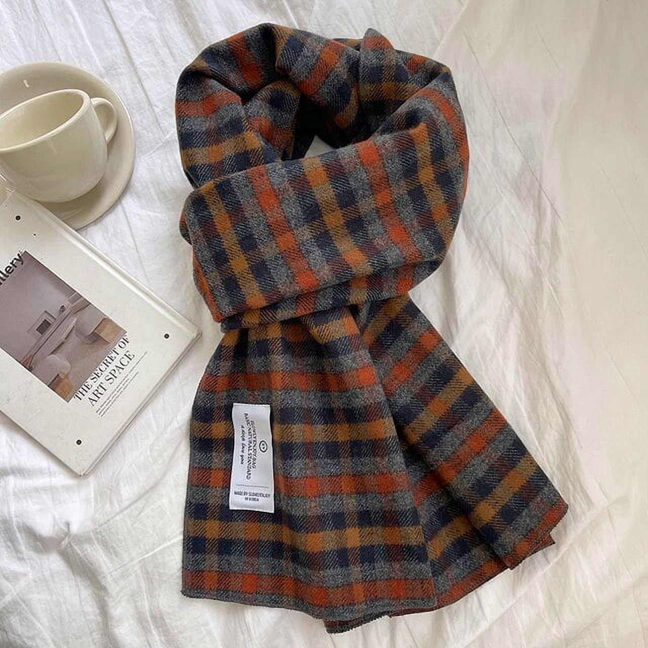 DanceeMangoo Women Winter Wool Scarf Big Plaid Sky Blue Solid Color