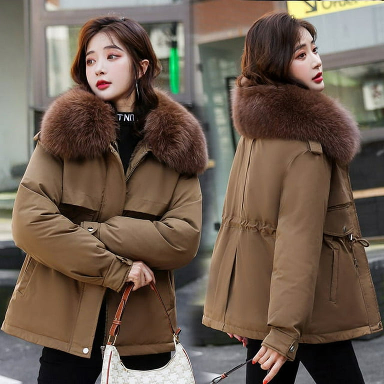 DanceeMangoo Women's Winter Coats Women Parkas Fashion Fur Collar Imitate  Rabbit Fur Liner Short Warm Female Cotton Jacket Casaco Feminino Lq