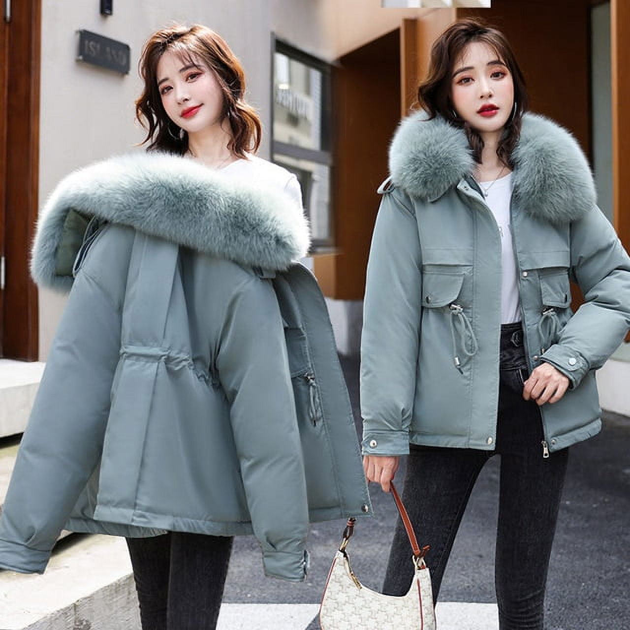 2021 New Women Winter Warm Parker Female Detachable Mink Fur Big