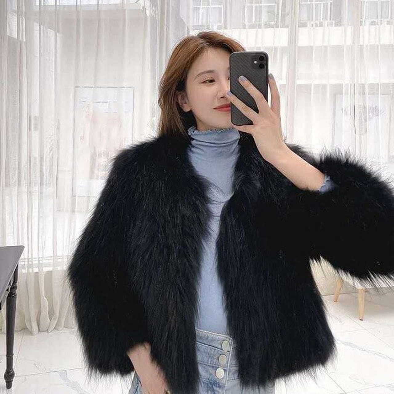 Danceemangoo Women's Korean Fashion Faux Fur Jacket