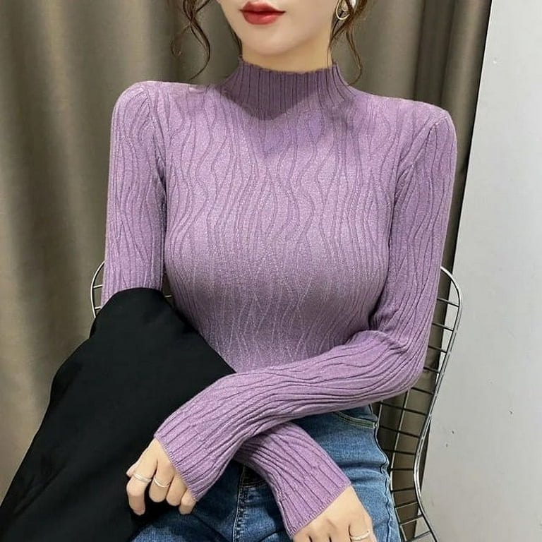 DanceeMangoo Womens Half Turtleneck Sweater Pure Color New Trending Sweater  Autumn Winter Pullover Korean Fashion Ladies Top Knitwear 