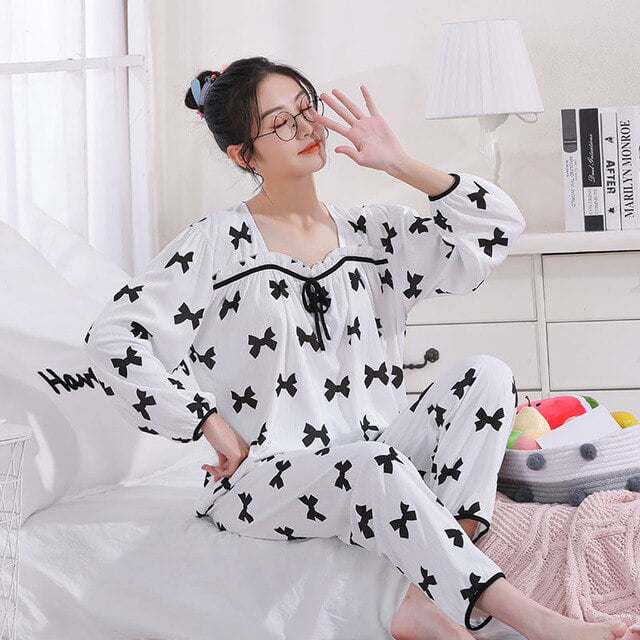 DanceeMangoo Womens Pajamas Polyester Pajamas for Girls Female Nightwear  Sleepwear Print Women Pajamas 2 Pieces Set Home Suit for Women
