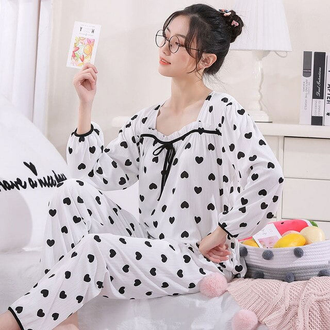 DanceeMangoo Womens Pajamas Polyester Pajamas for Girls Female Nightwear  Sleepwear Print Women Pajamas 2 Pieces Set Home Suit for Women 