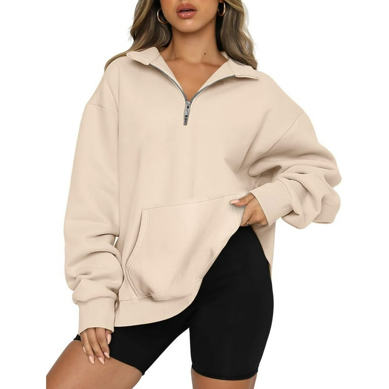 DanceeMangoo Womens Quarter Zip Pullover Oversized Sweatshirts Pockets Half Zip Hoodies Crewneck Fall Clothes Teen Girls Walmart
