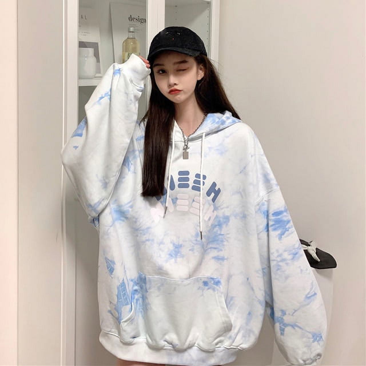 Fongt Korean Fashion Green Blue Women's Sweatshirt New Loose Letter  Embroidery Tracksuit Winter Fleece Hoodies Female …