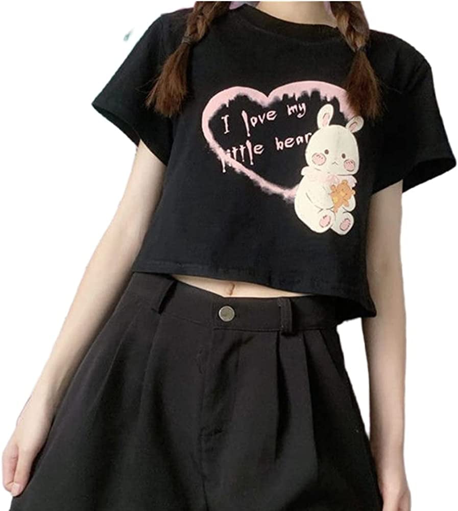 I Love Emo Boys Fairycore Korean Fashion 2000s Crop Top Girl Yk2 Kawai  Gothic Korean Fashion Tshirt - T-shirts - AliExpress