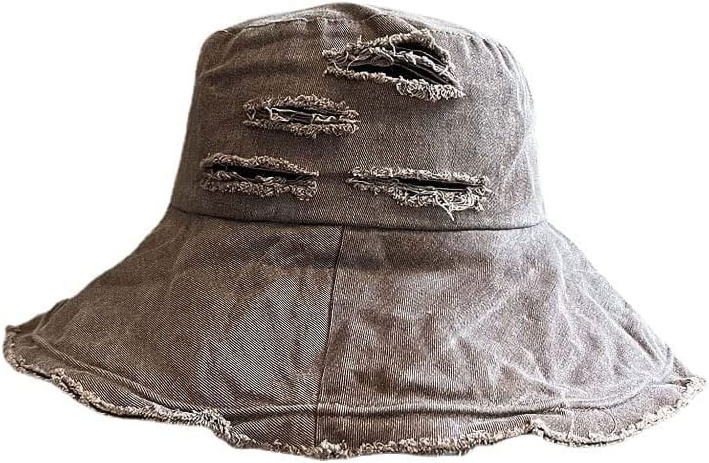 DanceeMangoo Y2K Vinatge Denim Bucket Hat Aesthetic Ripped Summer Beach Hat  Preppy Fisherman Hat Emo Accessories Trendy Stuff 