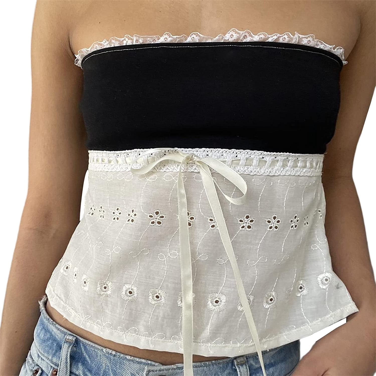 Floerns Women's Floral Print Strapless Crop Top - Asymmetrical Hem, Bandeau Tube Top For Summer & Parties