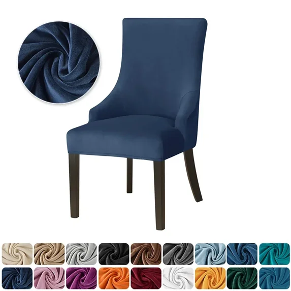 DanceeMangoos 2/4pcs Soild Color Dining Chair Cover Velvet Elastic Wingback Chair Covers High Back Sloping Armchairs Slipcover for Home Decor