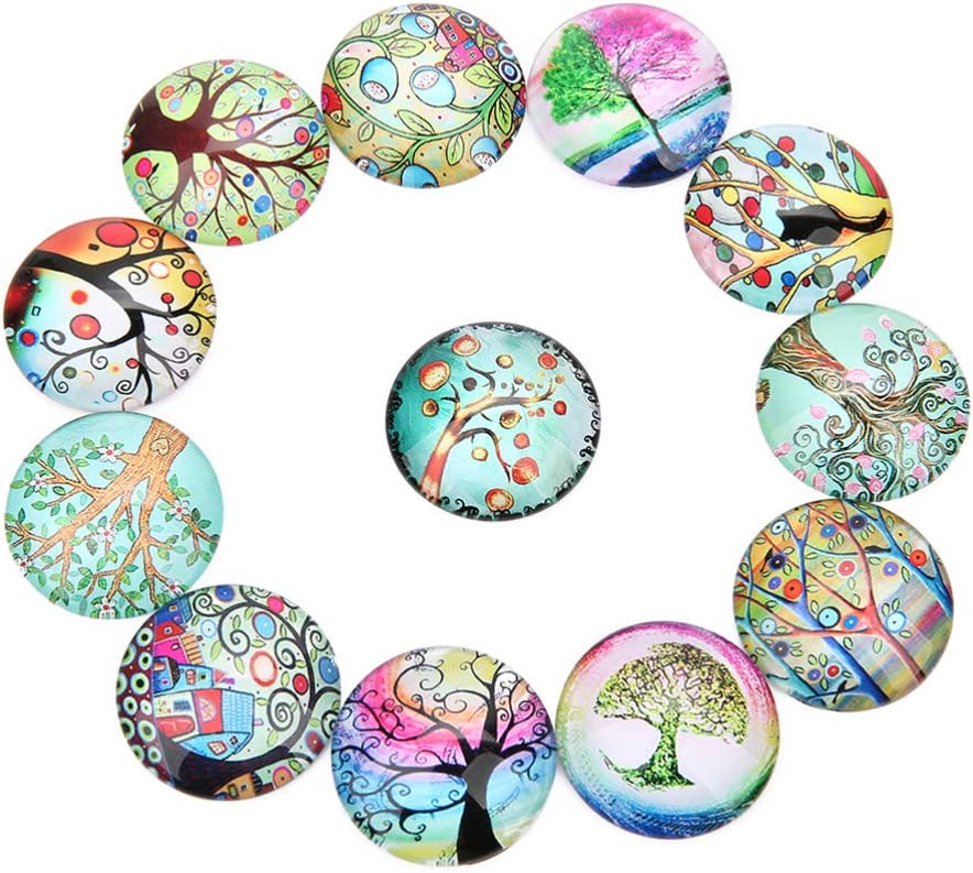 Danceemangoos 20pcs 14mm Glass Dome Cabochons Tree of Life Half Round Flatback Mosaic Tile Time Gem Glass Sticker for DIY Photo Pendant Craft Jewelry