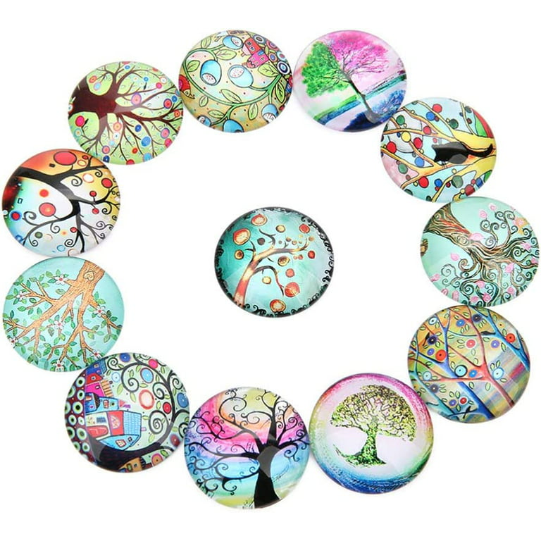 Danceemangoos 20pcs 14mm Glass Dome Cabochons Tree of Life Half Round Flatback Mosaic Tile Time Gem Glass Sticker for DIY Photo Pendant Craft Jewelry