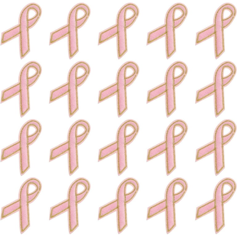 DanceeMangoos 20pcs Breast Cancer Awareness Pink Ribbon Iron- On Patches  Sew- On Cloth Embroidered Repair Patches Appliques for Clothes Bags Hats 