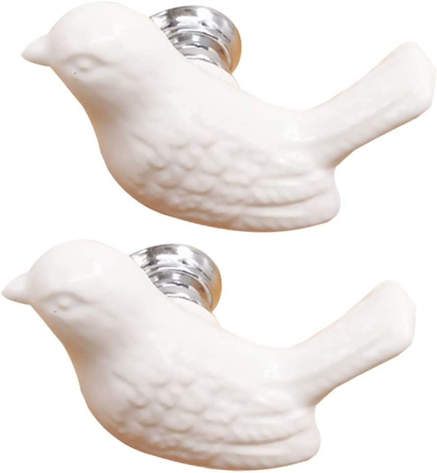 DanceeMangoos 2Pcs Cute Door Knobs Ceramic Drawer Pull Single Hole Closet Handle Animal Bird for