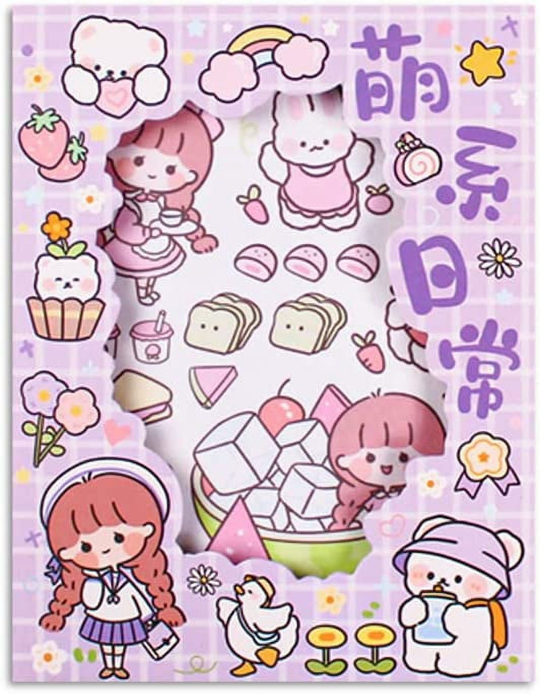 GOMTYEA Washi Cute Stickers for Journaling(100 Sheets)- Kawaii Cartoon Figure Flower Small Decorative Planner Stickers for Scrapbooking Junk Journ