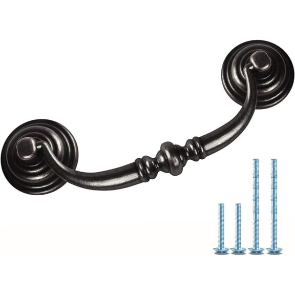 DanceeMangoos 6-Pack 3 1/2 Inch Shabby Chic Drawer Pulls Handles Antique Bronze Kitchen Cabinet Drop Bail Pulls Handles (6, 3.5" Hole Center/Antique Brozne)