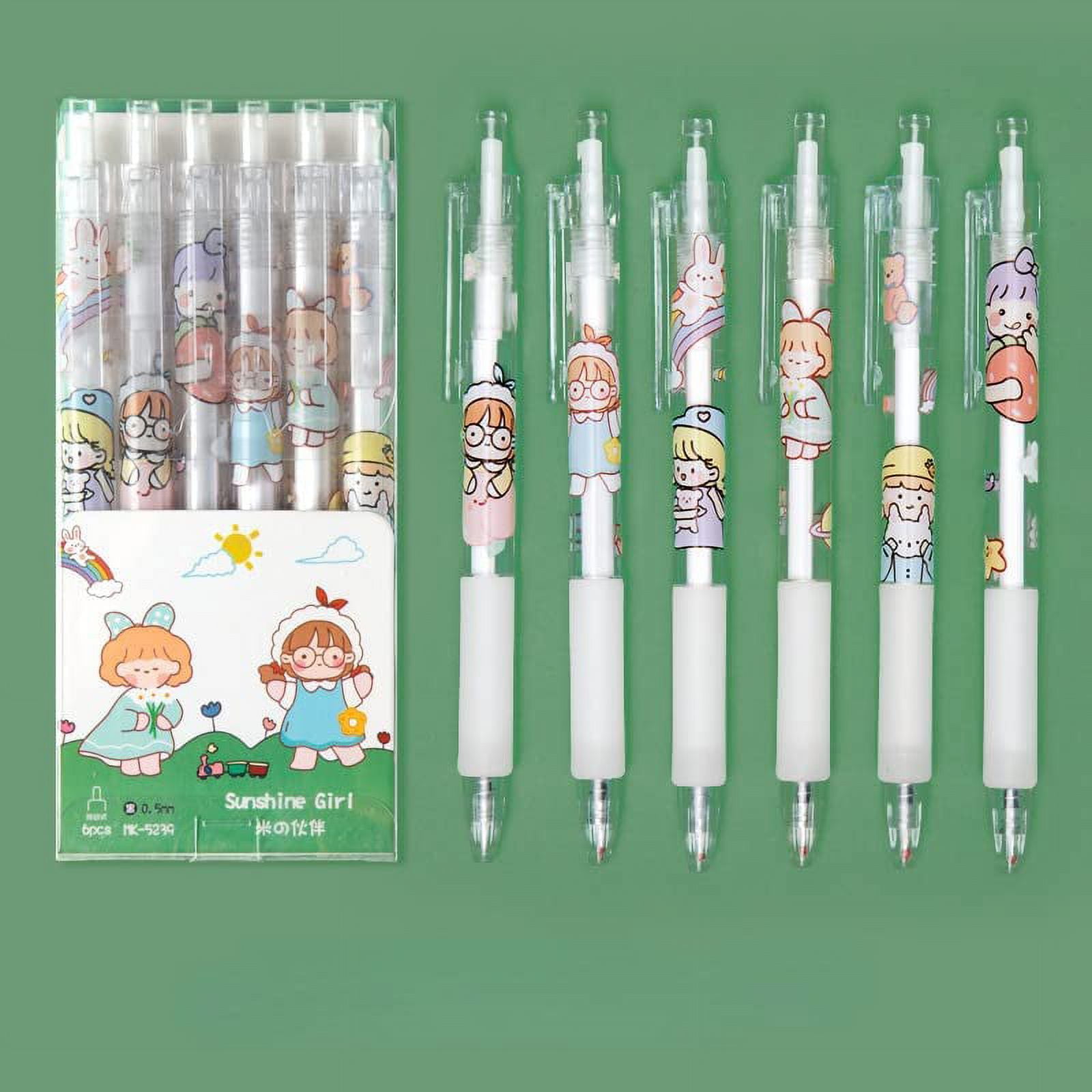 DanceeMangoos 30 Packs Kawaii Pens with Stickers, Cute 0.5mm Retractable  Gel Pens, Quick Dry Ballpoint Gel Ink Black Pens, School Supplies and