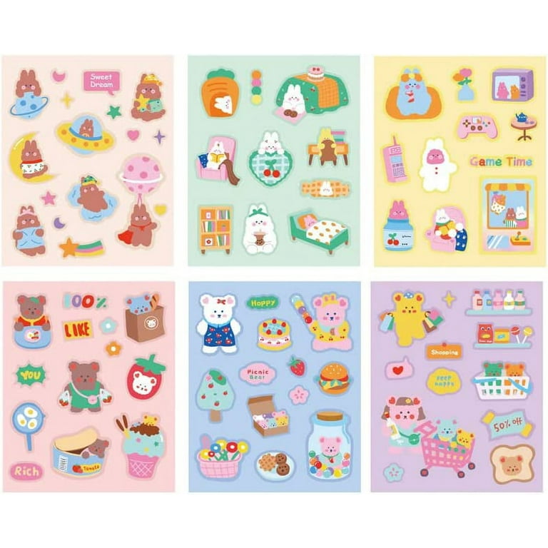 DanceeMangoos 6 Sheets Kawaii Washi Stickers, Cute Cartoon Printed Adhesive  Label Decorative Sticker for Scrapbooking Diary Journaling Planner DIY