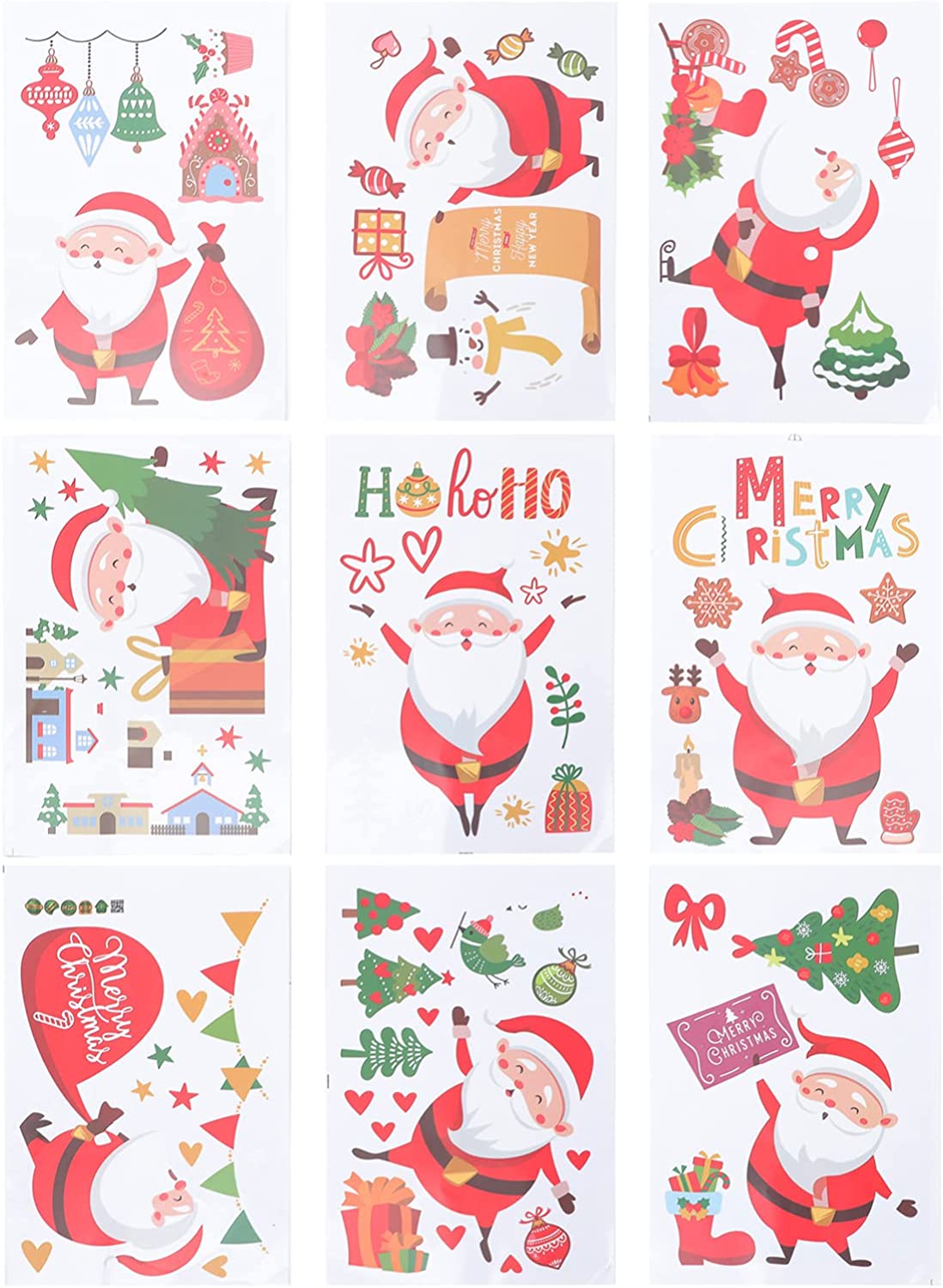 DanceeMangoos 9 Sheets Christmas Window Clings Santa Window Decal Merry